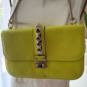 Valentino Garavani Neon Yellow Crossbody Bag with Silver Accents